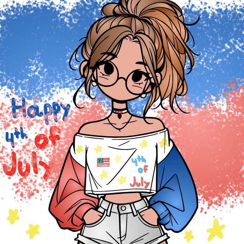 girl with a messy ponytail glasses a baggy crop top and jean shorts