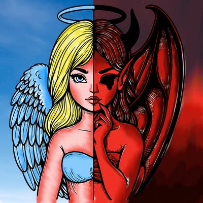 realistic angel half demon