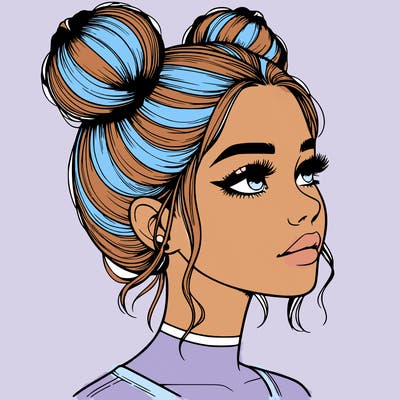 realistic girl with buns on the top of her head
