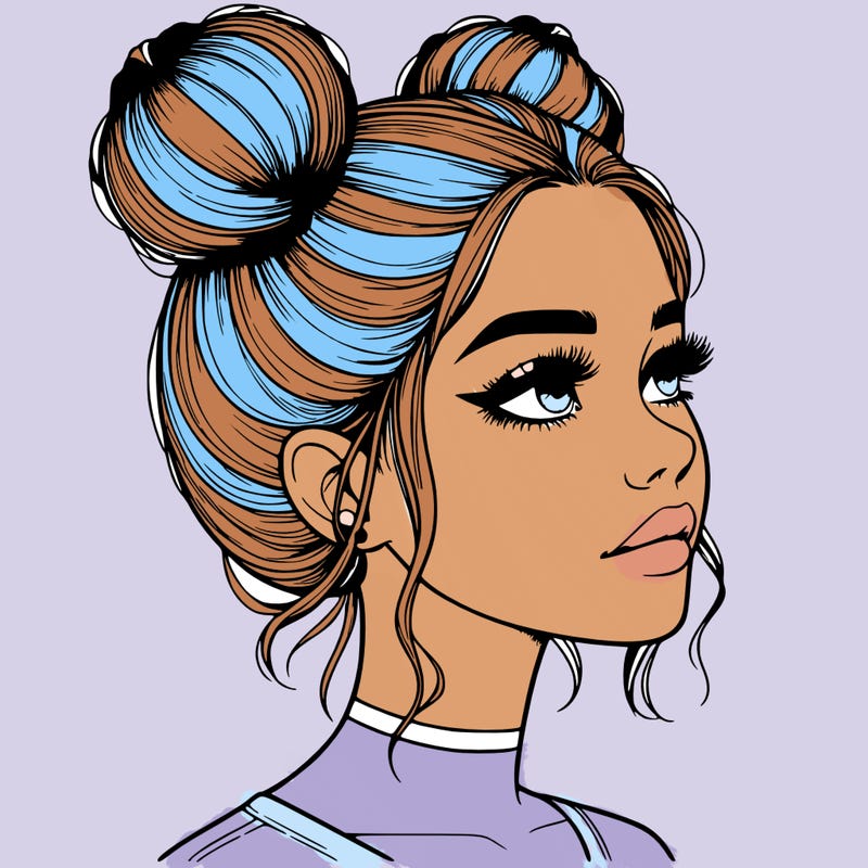 realistic girl with buns on the top of her head