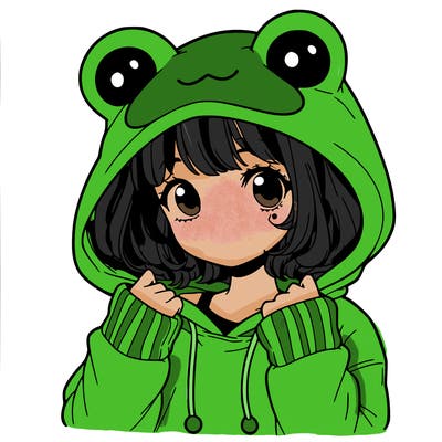 a cute teenage girl wearing a frog hoodie