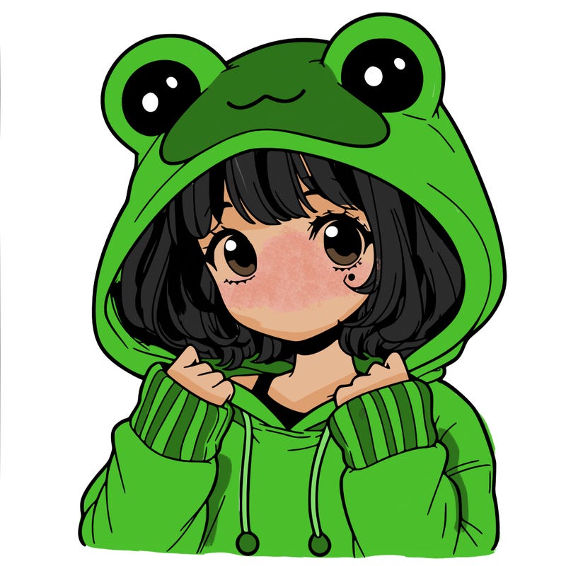 a cute teenage girl wearing a frog hoodie