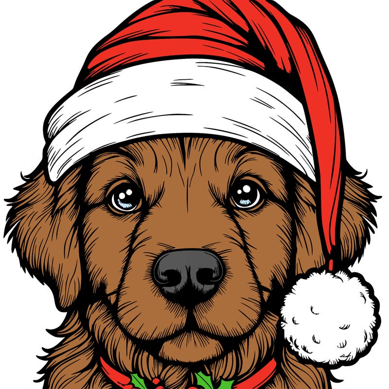 realistic dog with a christmas hat