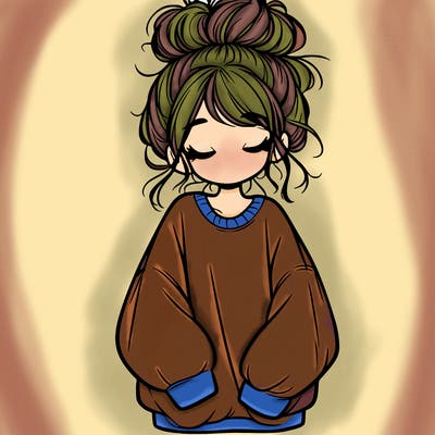 girl with baggy sweatshirt and messy bun