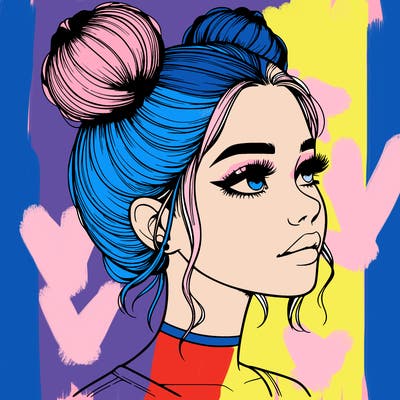 realistic girl with buns on the top of her head