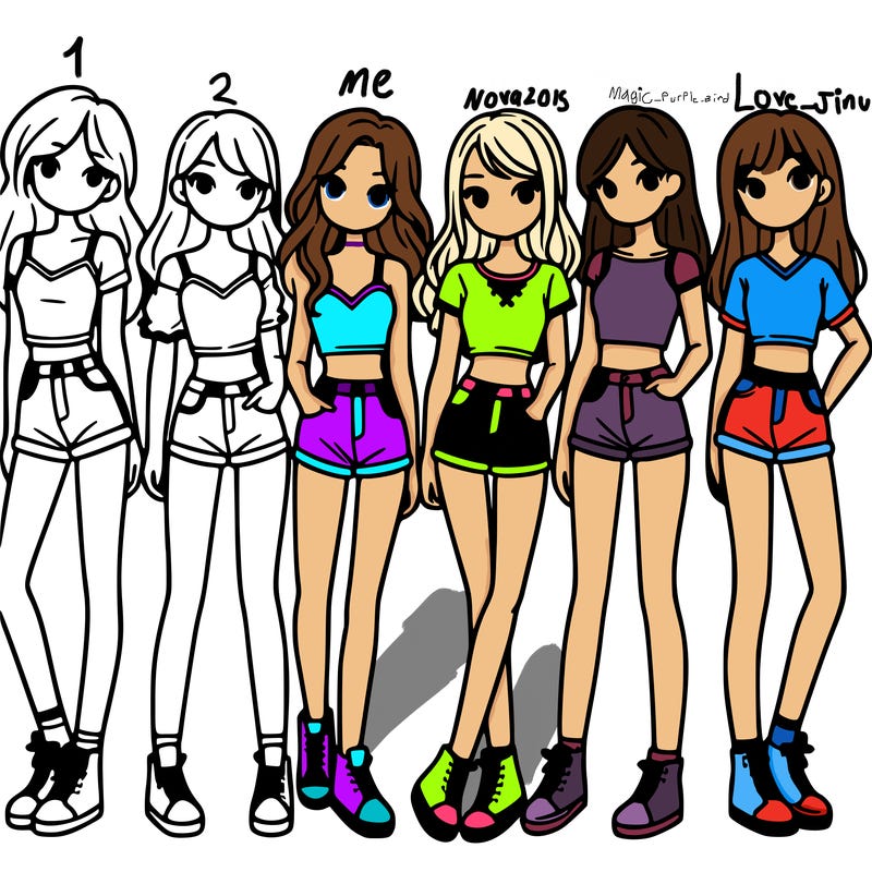 a group of girls wearing crop tops and shorts