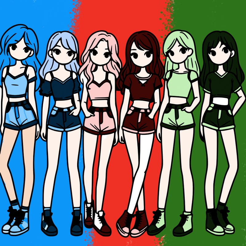 a group of girls wearing crop tops and shorts