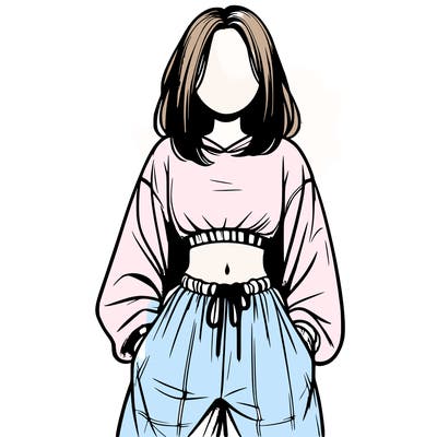 realistic girl faceless with baggy pants and a crop top