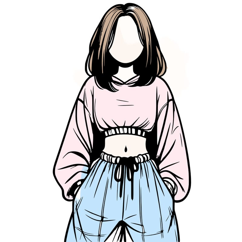 realistic girl faceless with baggy pants and a crop top