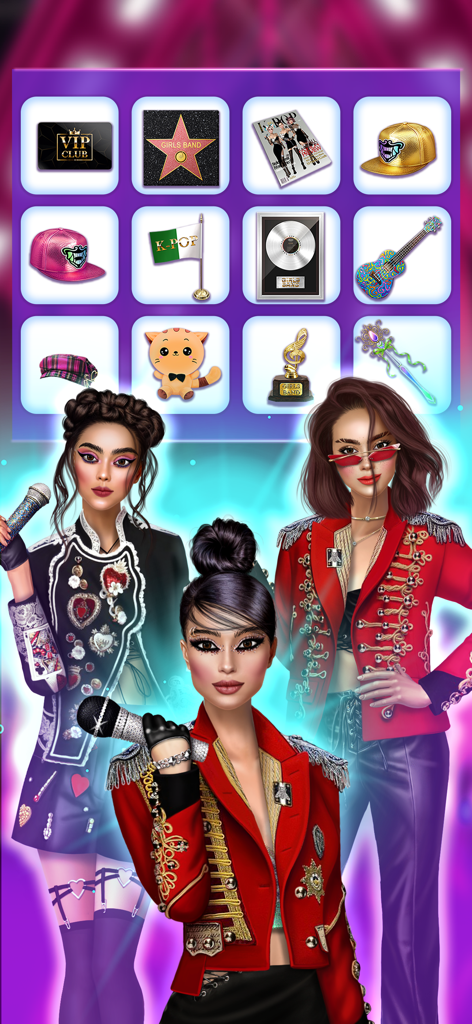 Kpop Dress Up & Fashion Battle - Personagens de ídolos de K-pop em trajes de palco com uma grade de recompensas de moda