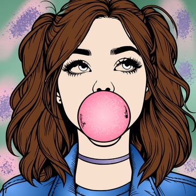 realististic girl blowing bubble -gum