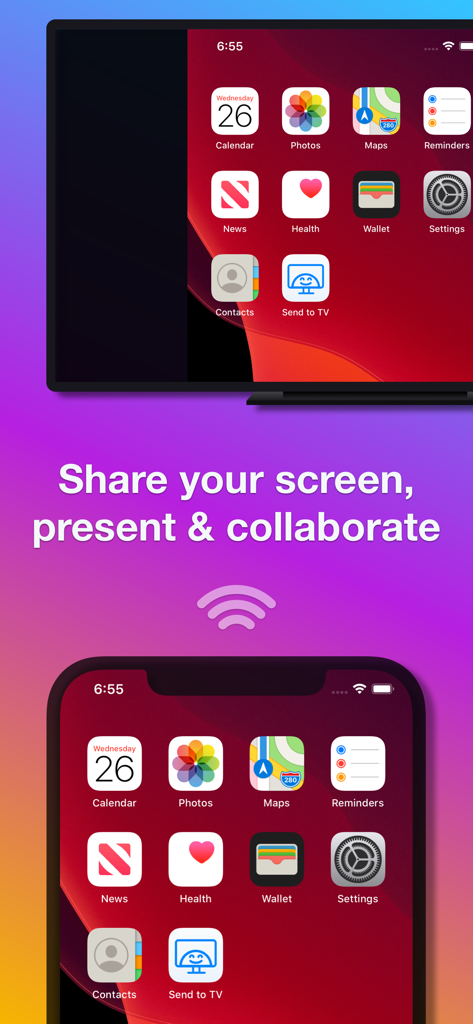 Schermo dell'iPhone condiviso su una Smart TV per presentazioni e collaborazione
