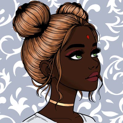 realistic girl with buns on the top of her head