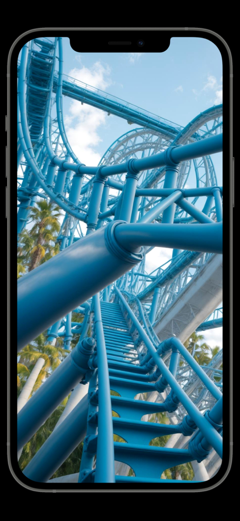 VR Movies 3D - Virtual Reality - First person perspective of a blue roller coaster on a mobile VR app