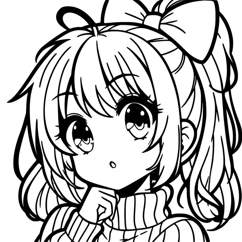 anime girl with hairbow wearing a turtleneck