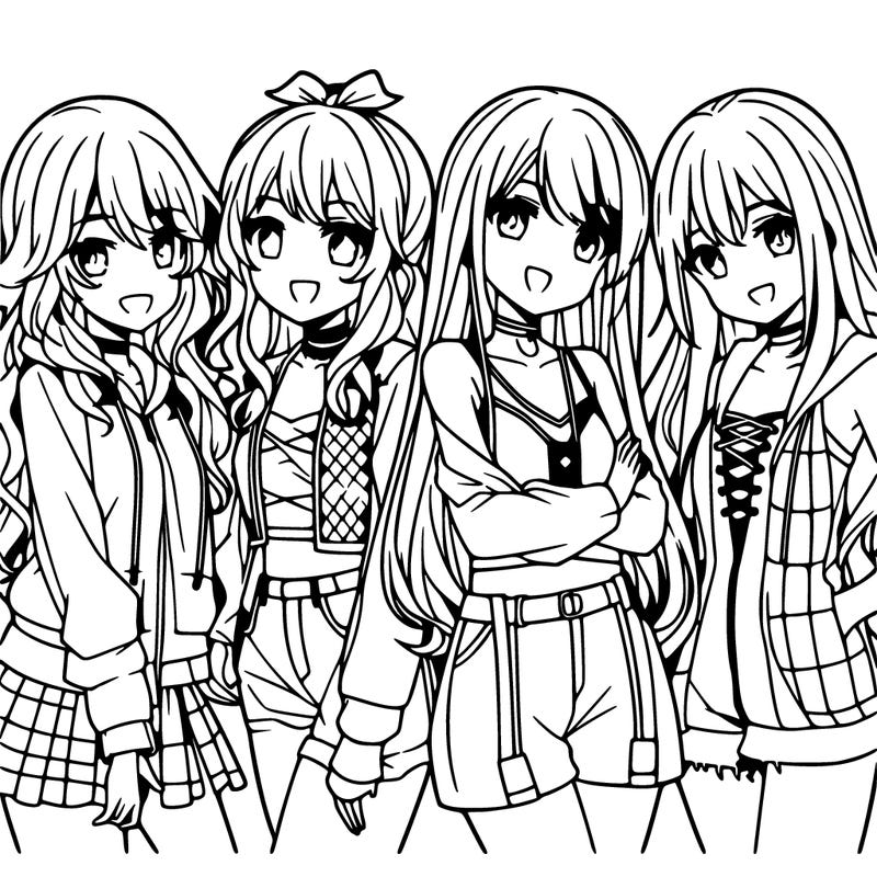 anime woman friends group