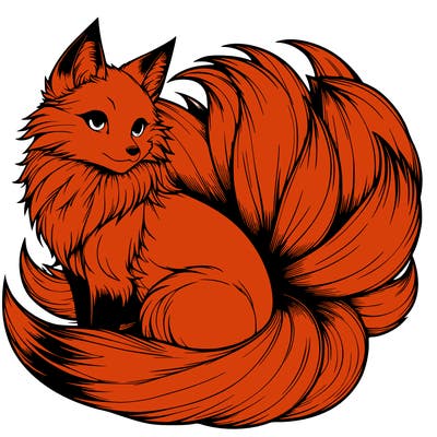 realistic detailed 9 tailed anime fox