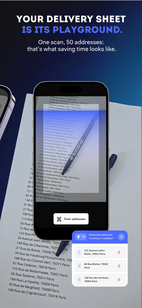 Laskar Route Planner - iPhone scanning a paper delivery sheet with multiple addresses using Laskar Route Planner OCR technology