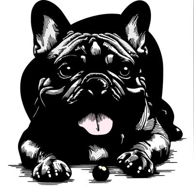 a blue mural french bulldog in flower field