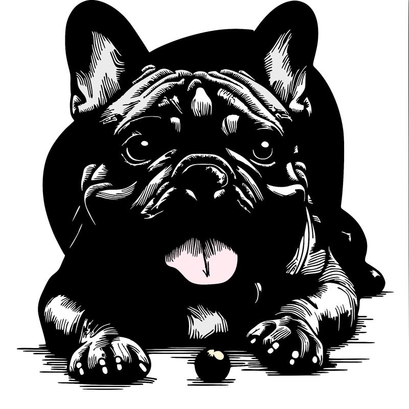 a blue mural french bulldog in flower field