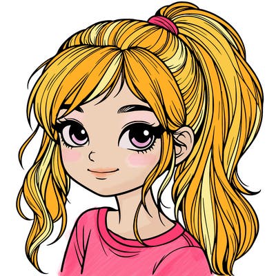 realistic girl with ponytail