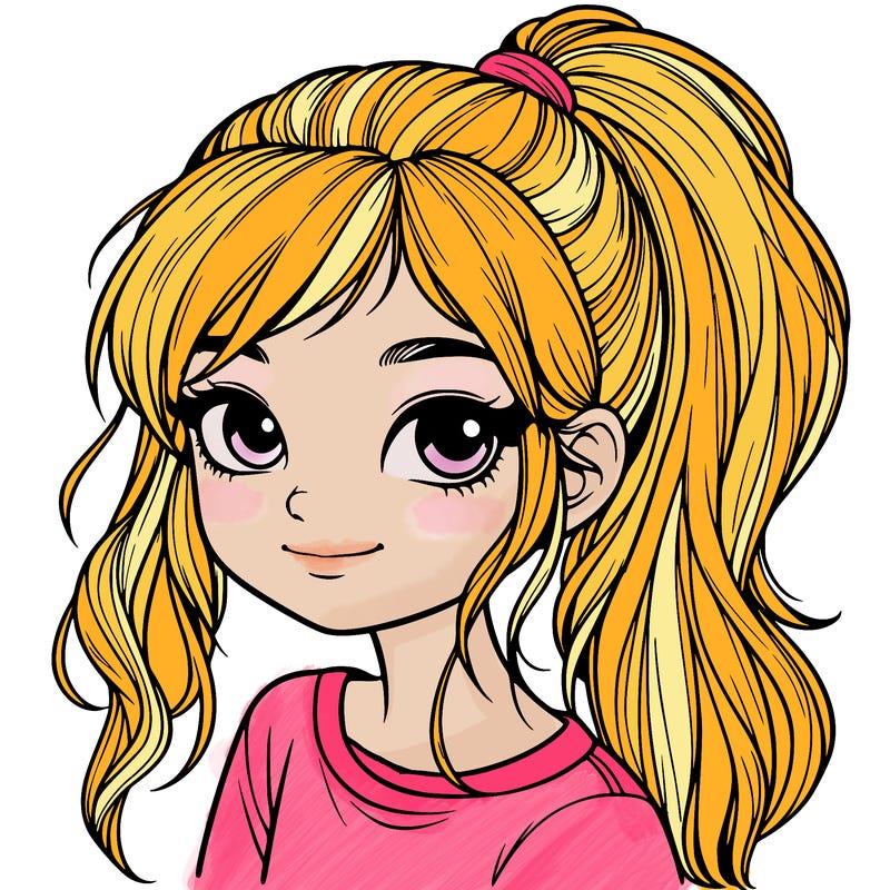 realistic girl with ponytail