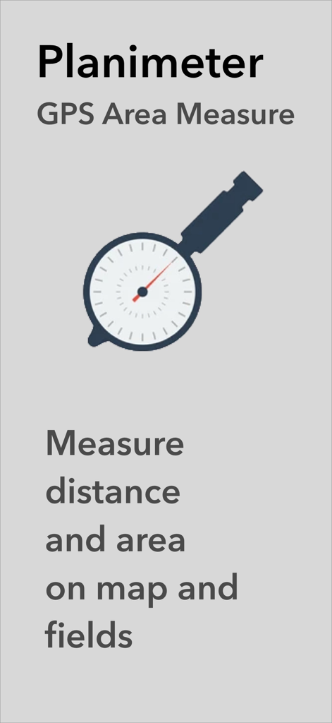 Planimeter GPS Area Measure - Planimeter GPS Area Measure app screen showing the logo and text for measuring distance and area on maps and fields