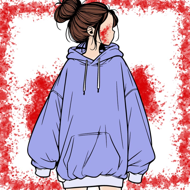 realistic girl with a oversized sweatshirt on and a bun