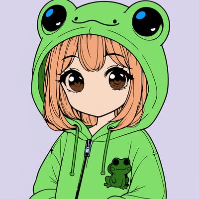cute realistic girl in a froggy hoodie