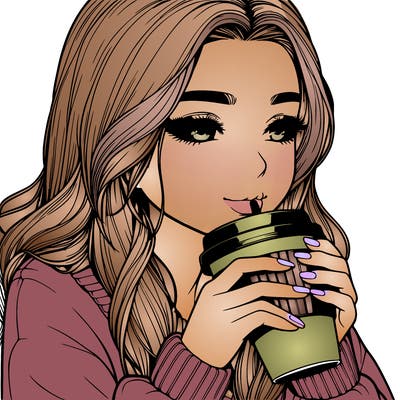 realistic girl drinking coffee