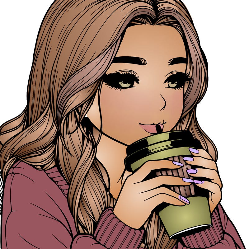 realistic girl drinking coffee
