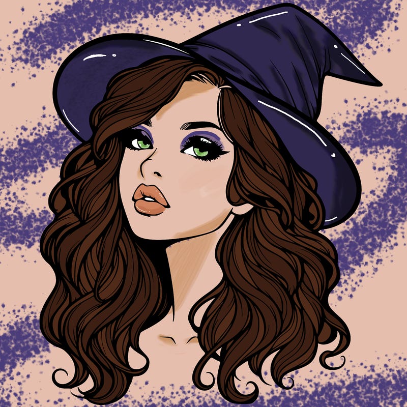 realistic witch girl with wavy hair and lips