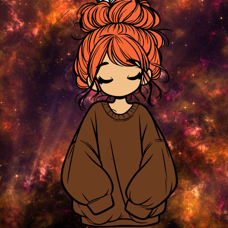 girl with baggy sweatshirt and messy bun