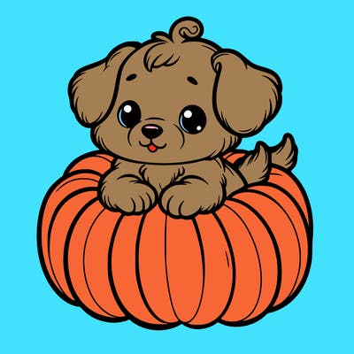 cute little puppy in a pumpkin
