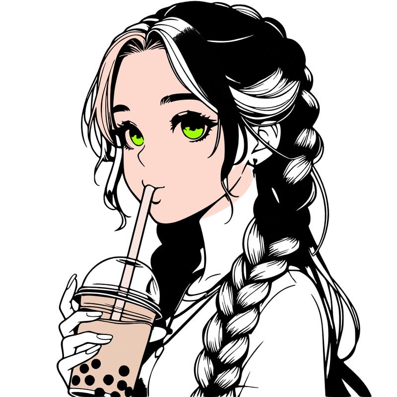 realistic girl with braided hair drinking boba