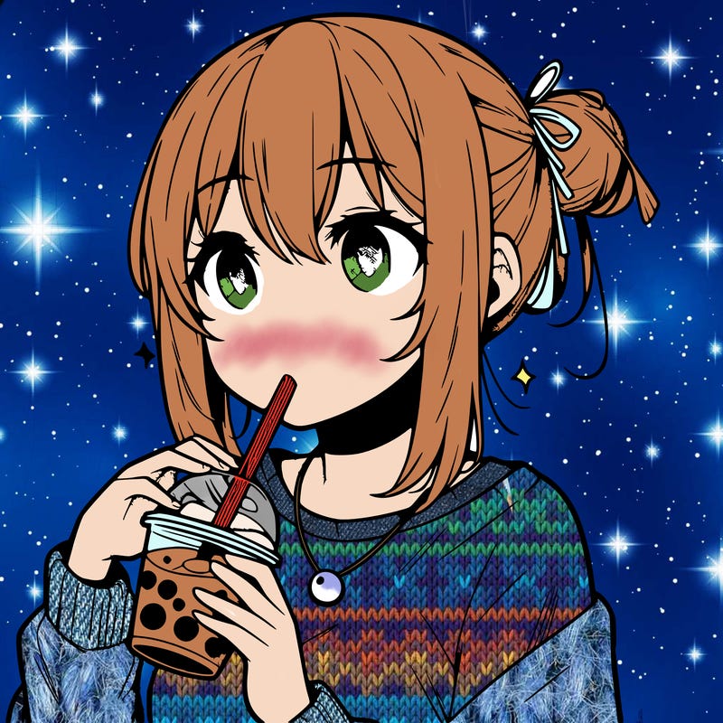 manga character drinking boba