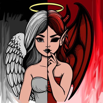 realistic angel half demon