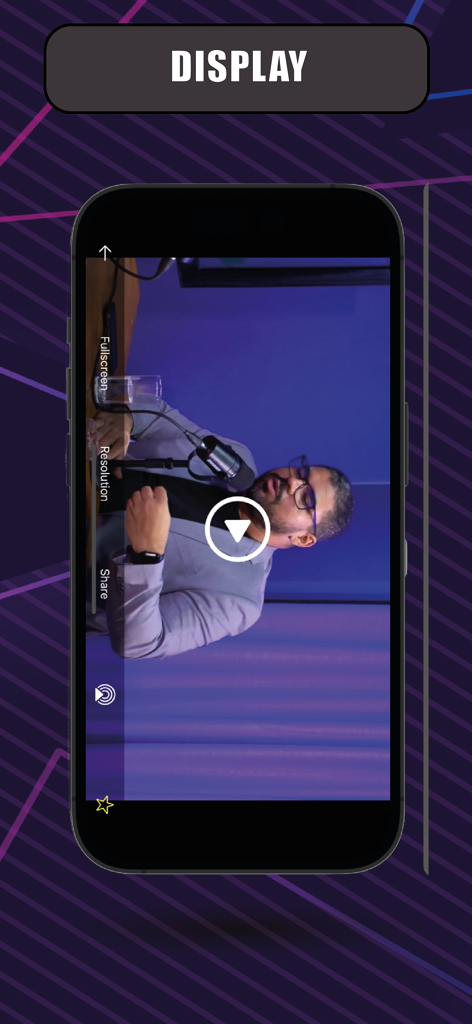 IPTV iSTB - Smartphone displaying the IPTV iSTB video player interface in landscape mode with display controls.