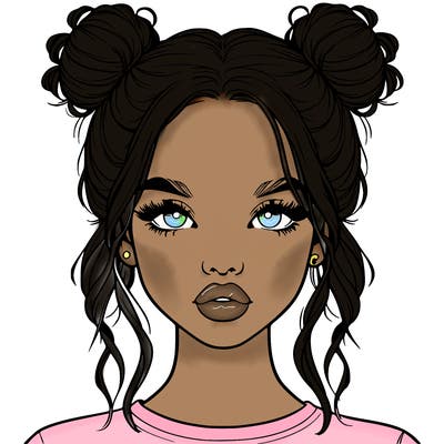 realistic girl with two buns in hair and lips