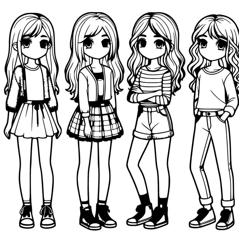 four girls standing together realistic