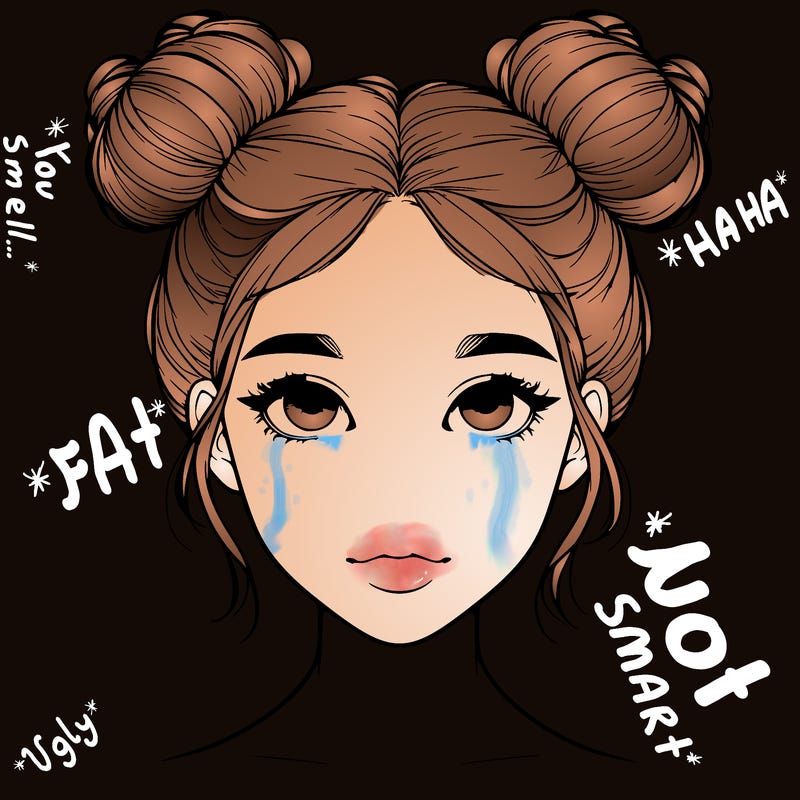 realistic girl with two buns on top of her head