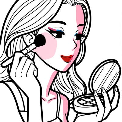 little girl putting on makeup