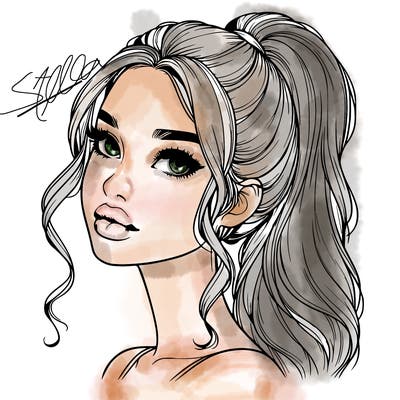 realistic girl with a ponytail on her hair and lips