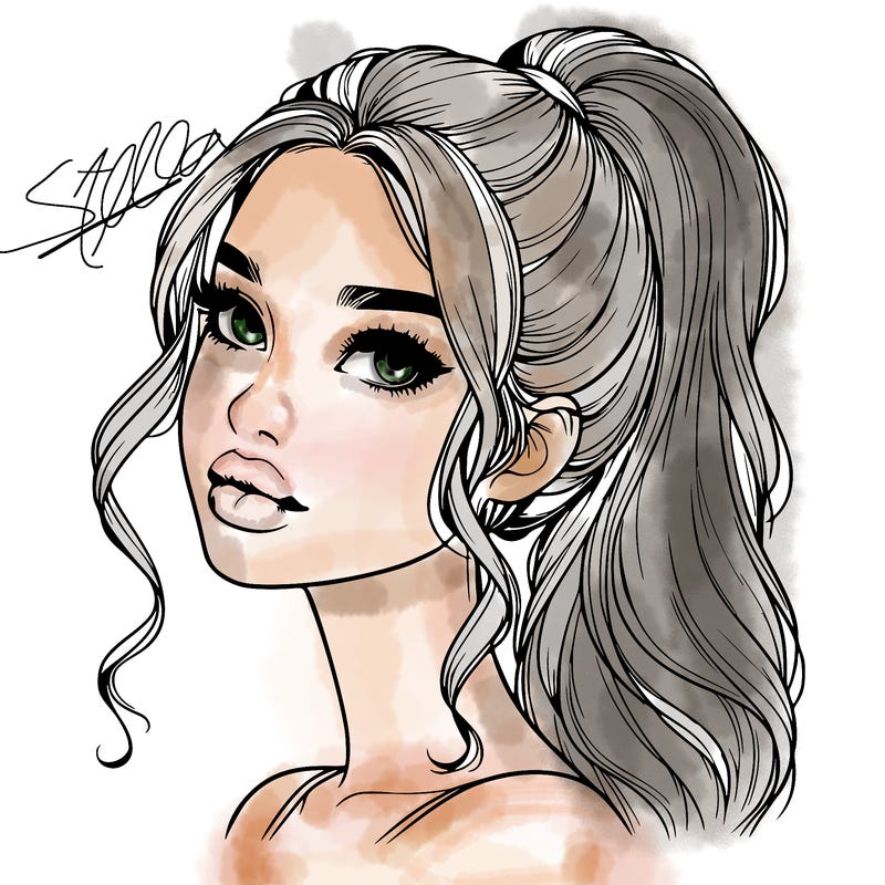 realistic girl with a ponytail on her hair and lips