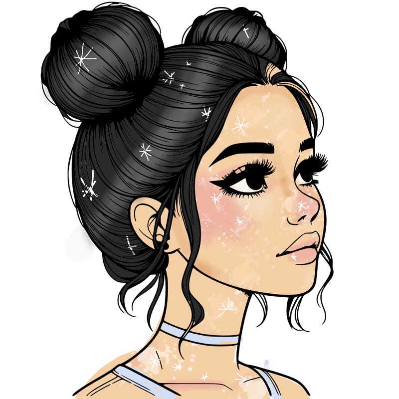 realistic girl with buns on the top of her head