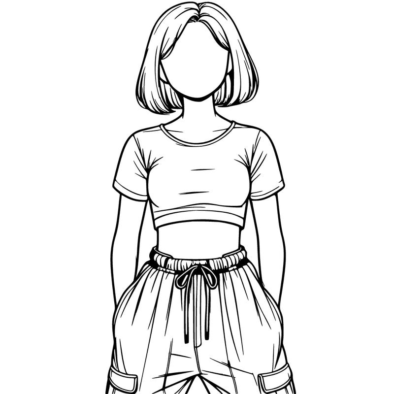 realistic girl faceless with crop top and baggy pants