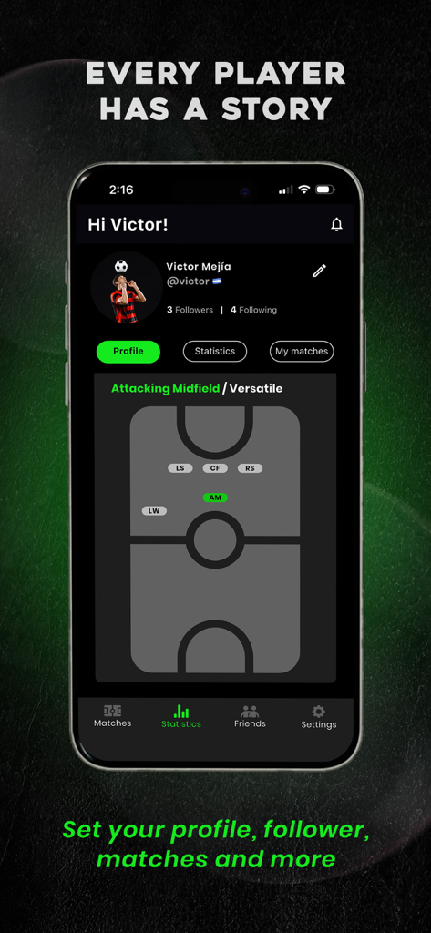 FUTX - A smartphone showing the FUTX app player profile with a soccer field position map and follower stats.