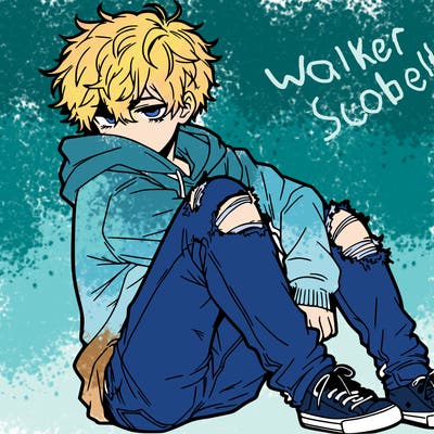 a male hoddie ripped jeans messy hair anime