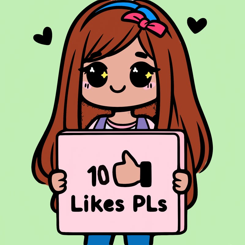 girl holding a sign saying 10 likes pls