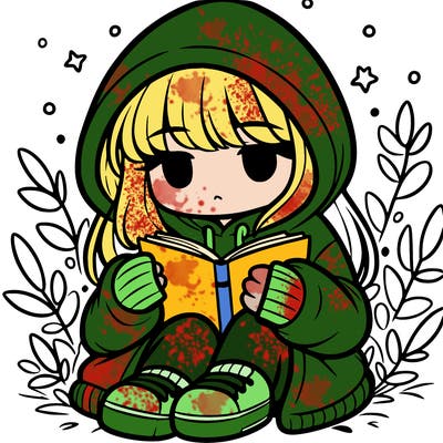 girl in oversized hoodie reading a book